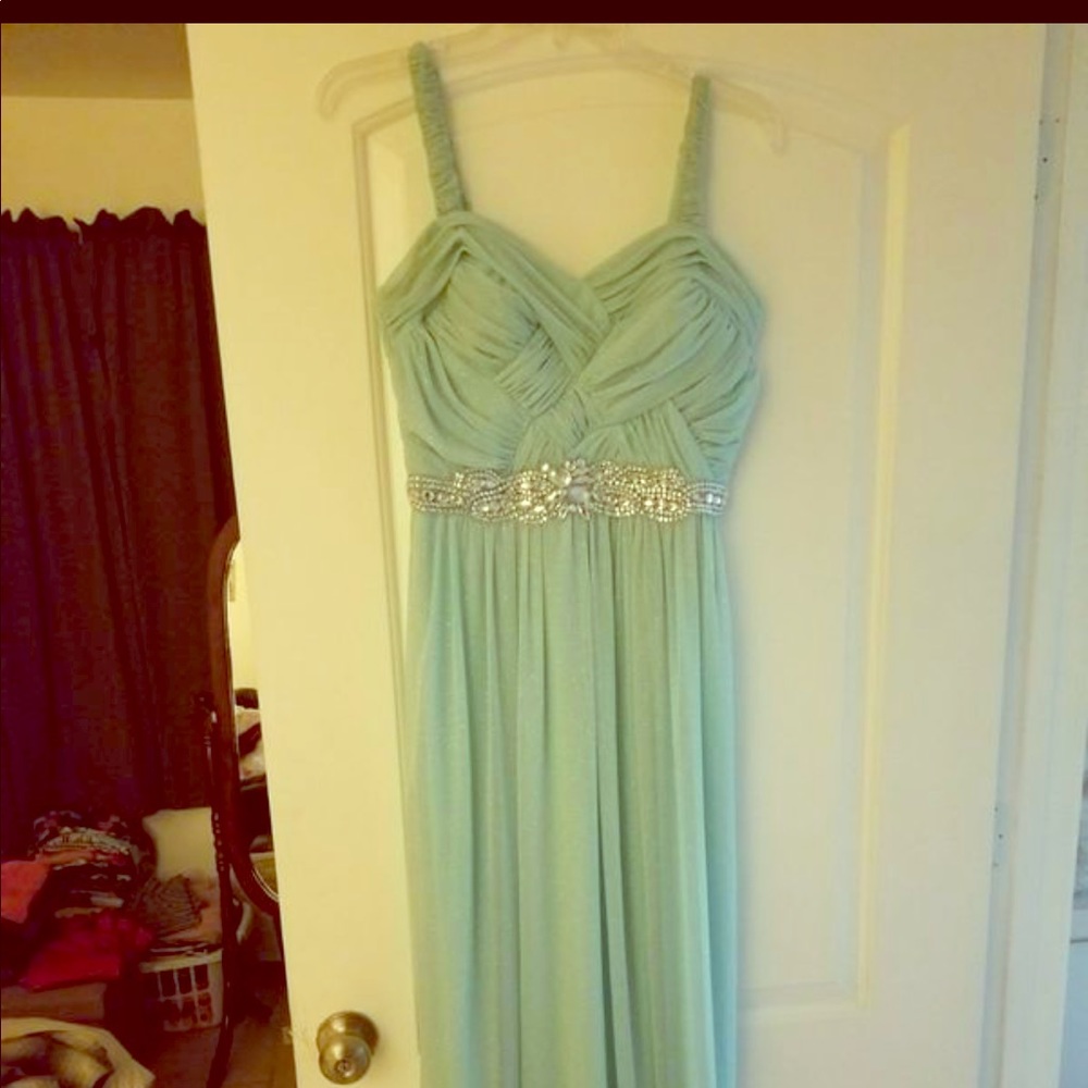 Long light blue elegant shiny dress